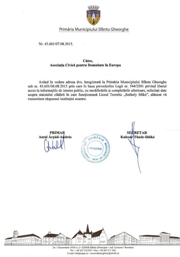 adresa primaria sfantu gheorghe udmr adec proprietar colegiul szekely miko