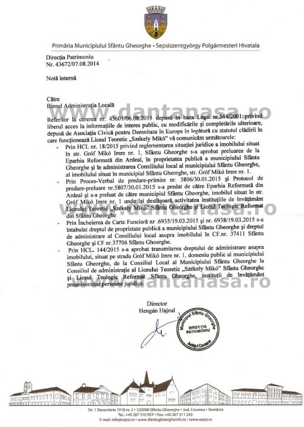 adresa primaria sfantu gheorghe udmr adec proprietar colegiul szekely miko covasna